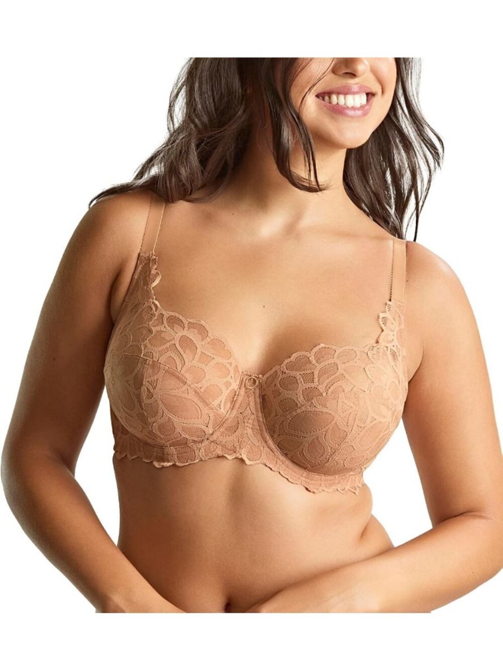 Sheer Lace Full Cup Bra with Side Sling & Power Mesh Support for Women